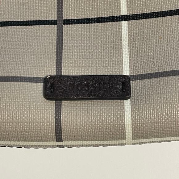 Fossil Gray Plaid Fiona Crossbody Bag Womens Window Pane Print Purse Handbag - Picture 6 of 12